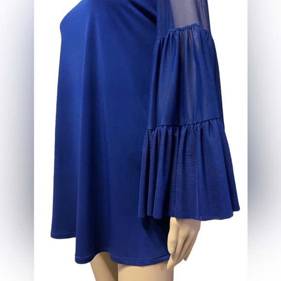 NWT IC By Connie K Royal Blue 3-Layered Shirring Mesh Sleeve Top XS - Picture 5 of 8